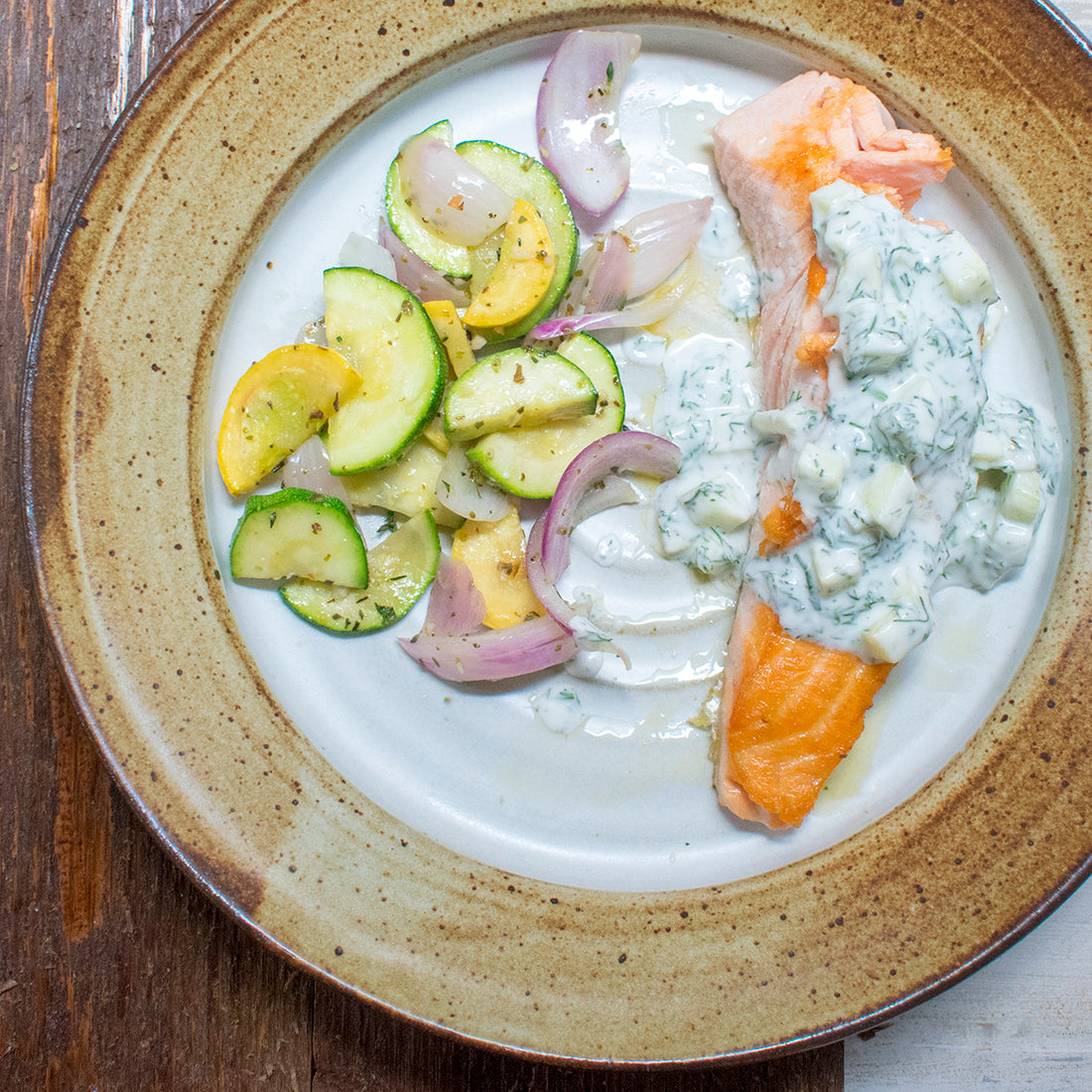 AIP Skillet Seared Salmon Filet with Cucumber Dill Sauce