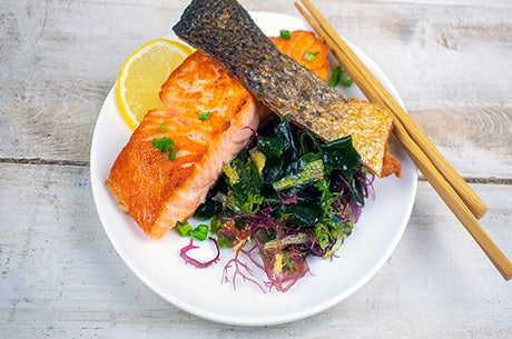 Crispy Skin Salmon with Seaweed Salad and Ginger Dressing