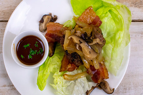 AIP Lettuce Wrapped Burger Sliders with Bacon, Mushrooms, Onion & Tamarind Ketchup