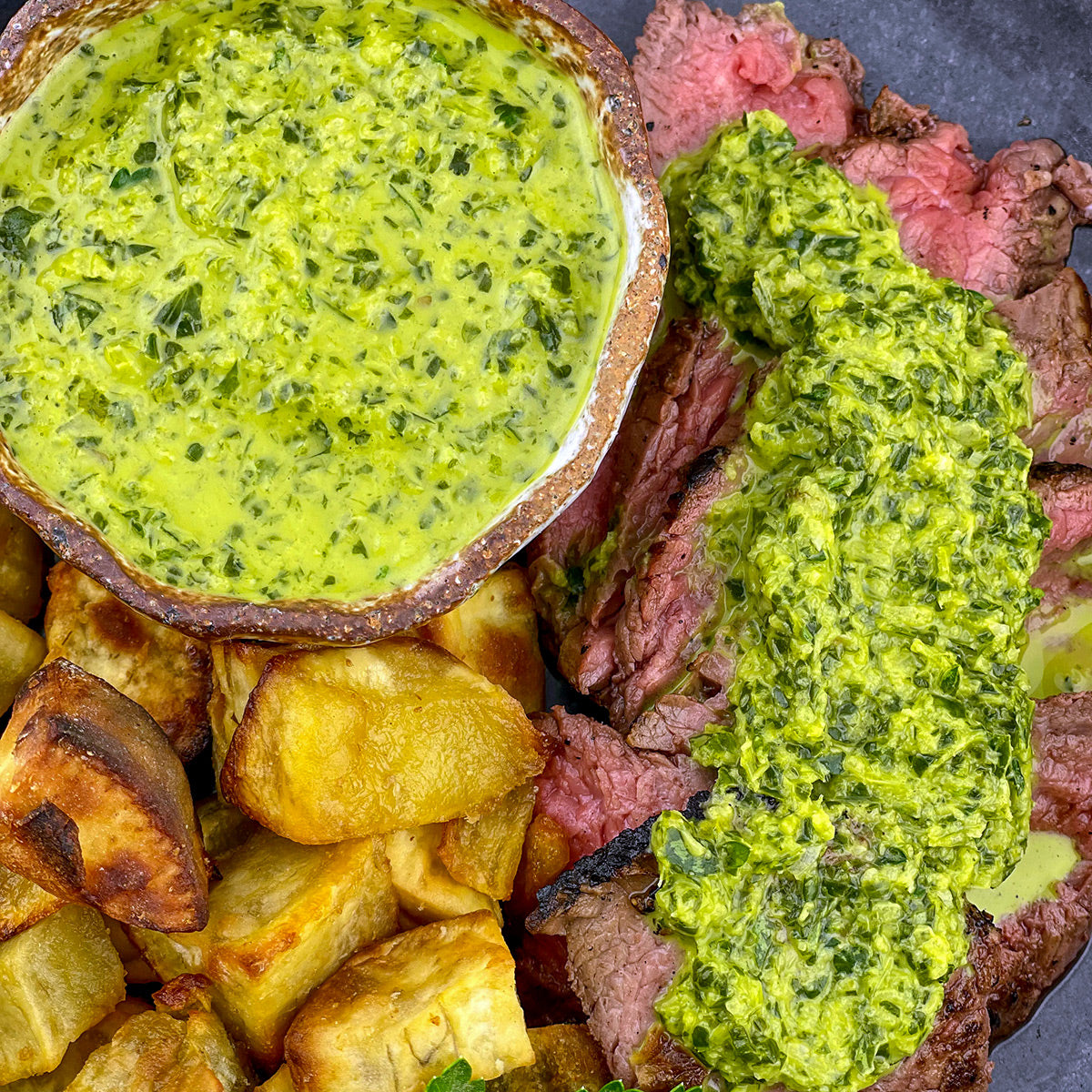 Beef Chimichurri With Garlic Roasted white sweet potatoes Paleo Diet Friendly Chimichurri AIP Diet Chimichurri