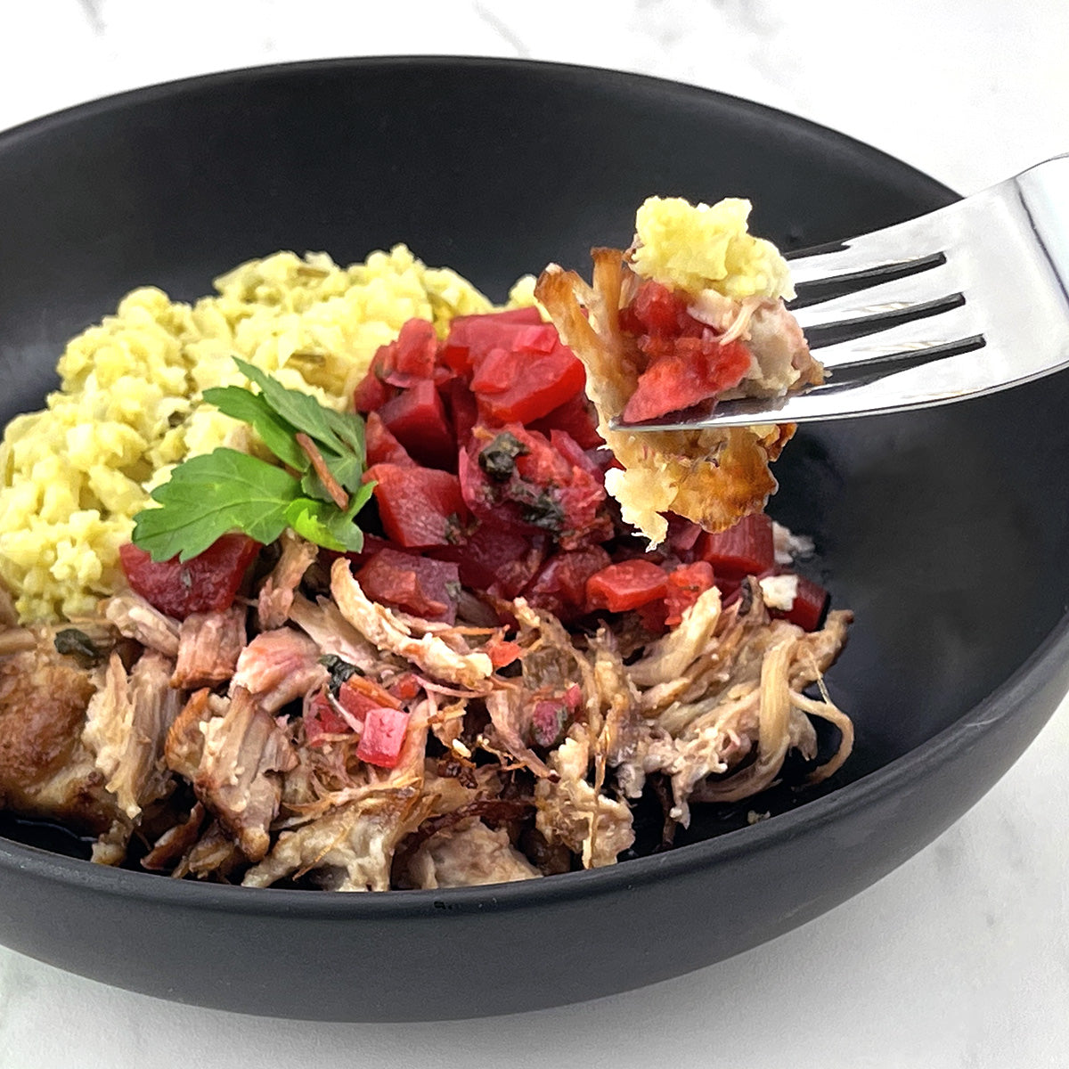 Paleo Smoked Pork Carnitas Tacos with Pico and Guacamole Rice