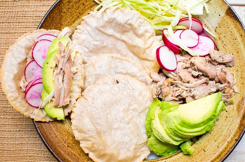 AIP Pulled Chicken Tacos with Sliced Avocado and Lime