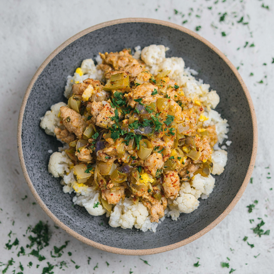 Paleo on the go aip meal delivery Chicken Jambalaya with Cauliflower Rice and Vegetables