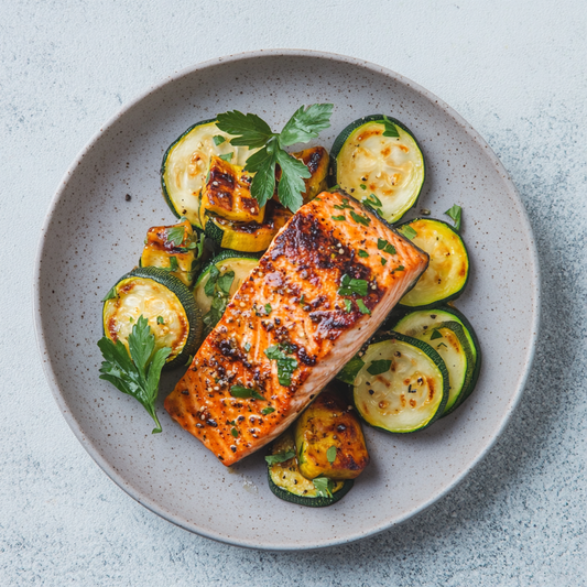 Honey Garlic Grilled Salmon with Zucchini