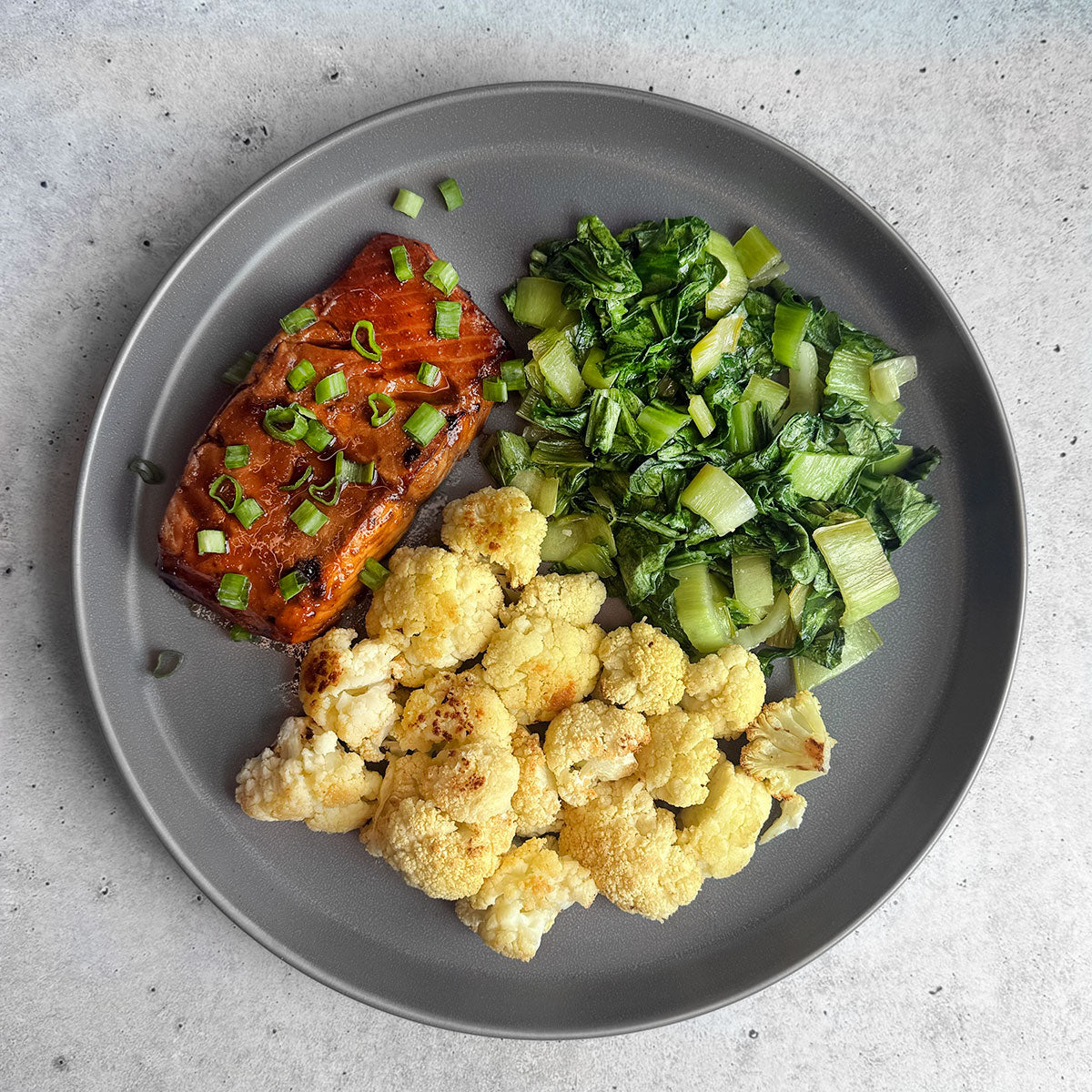 Paleo AIP Teriyaki Salmon with Baby Bok Choy and Cauliflower Paleo On The Go Meal Delivery Service