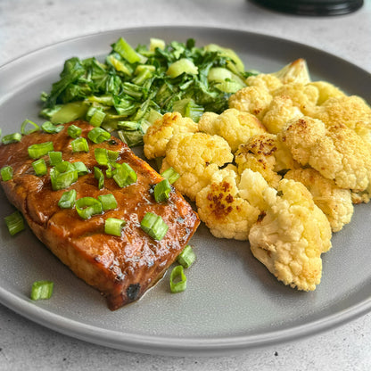 Paleo Teriyaki Salmon with Baby Bok Choy and Cauliflower Paleo On The Go Meal Delivery Service