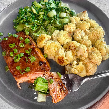 AIP Teriyaki Salmon with Baby Bok Choy and Cauliflower Paleo On The Go Meal Delivery Service