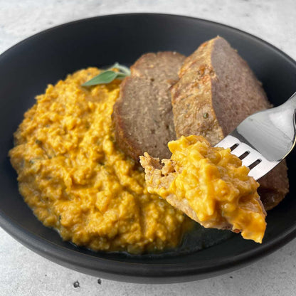 Turkey Meatloaf and Gravy with Pumpkin Sage Risotto AIP Paleo