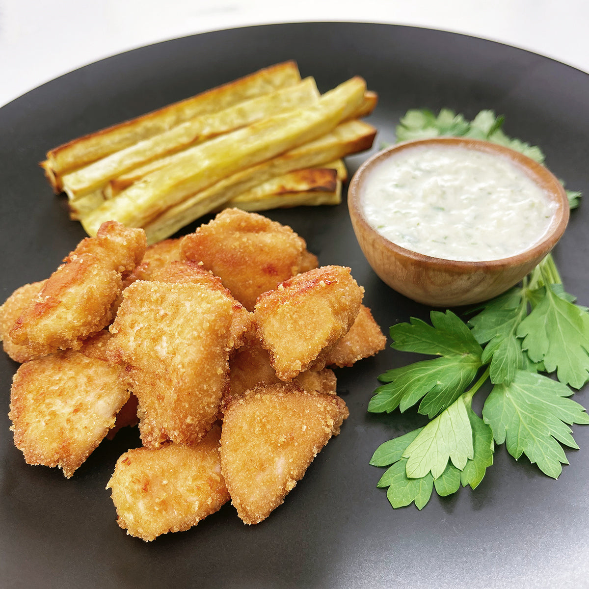 AIP chicken nuggets sweet potato fries and ranch