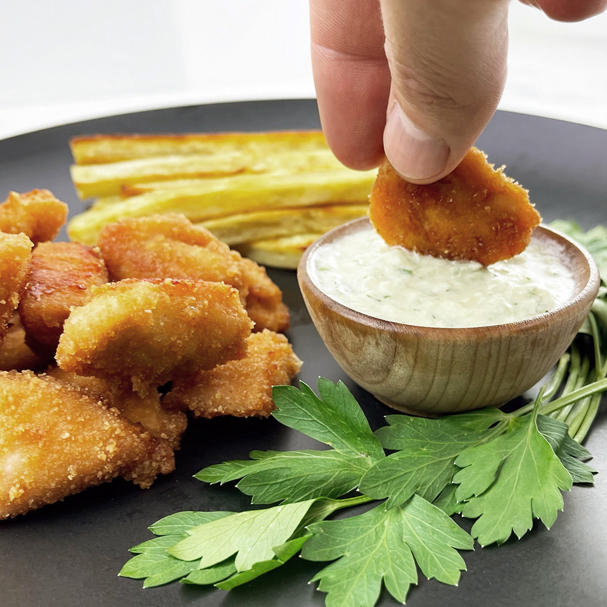 AIP chicken nuggets aip sweet potato fries and aip ranch