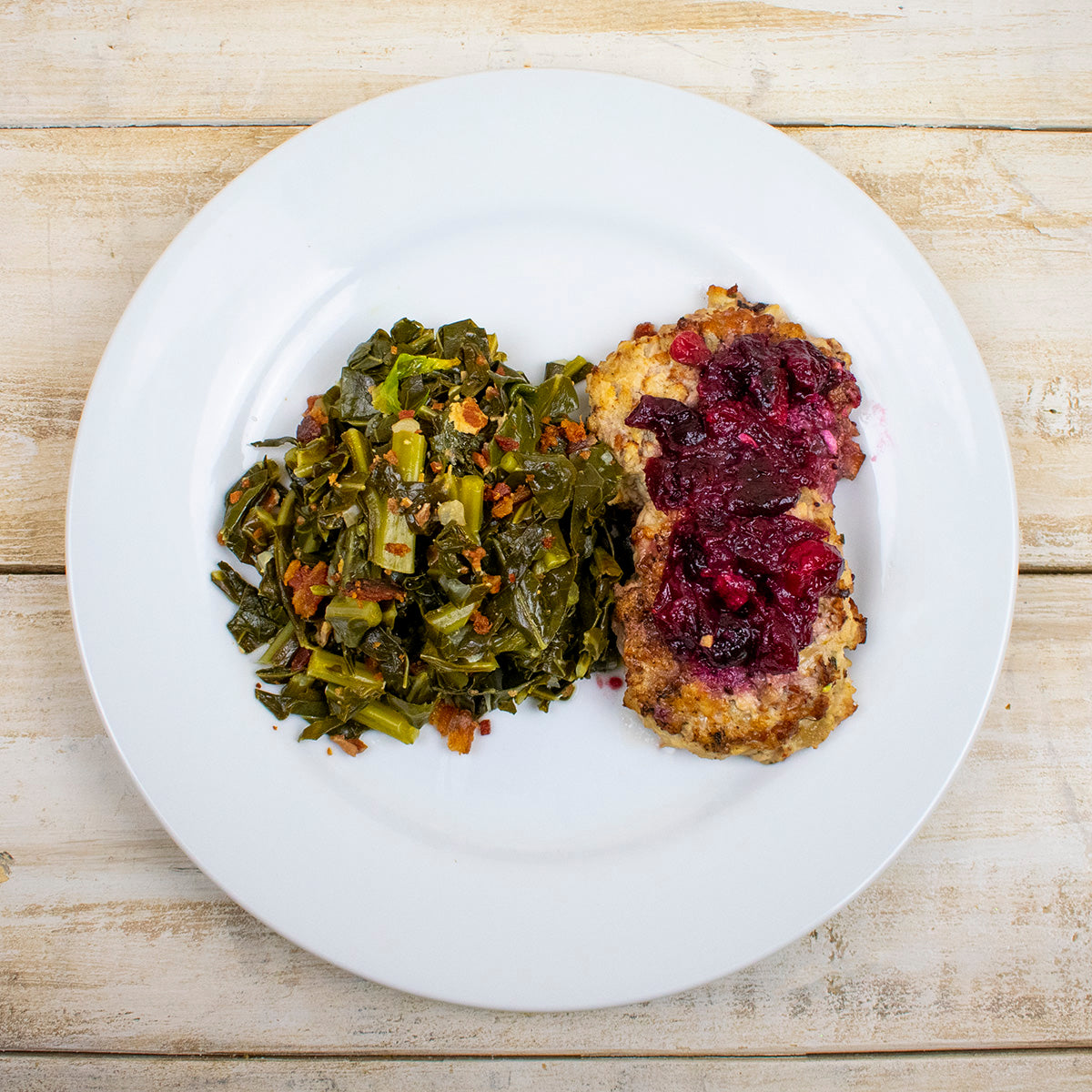 AIP Paleo Bacon Apple Chicken Burger Maple Cranberry Sauce Collard Greens Smoky Bacon